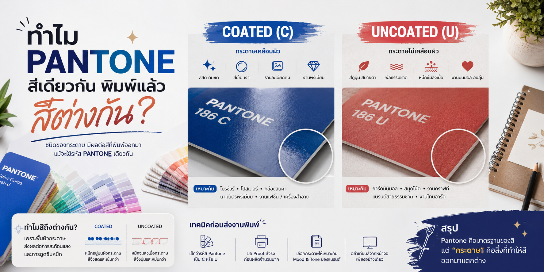 ทำไม PANTONE สีเดียวกันพิมพ์แล้วสีต่างกัน?